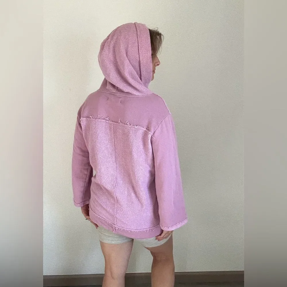 Free People Oversized Terry Hooded Sweatshirt XS Purple Vacation Boho